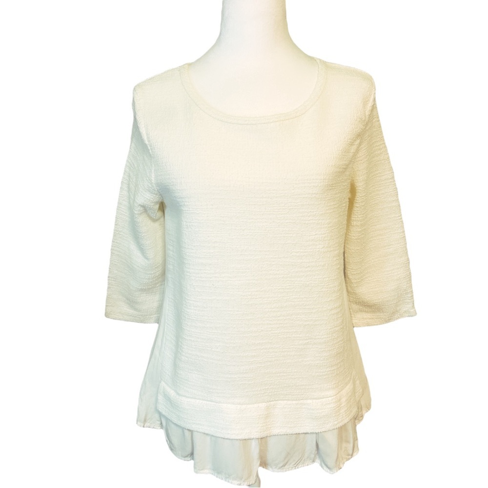 Sanctuary Shirt Top Woman’s Size XS Cream Color Textured Mixed Media Hem